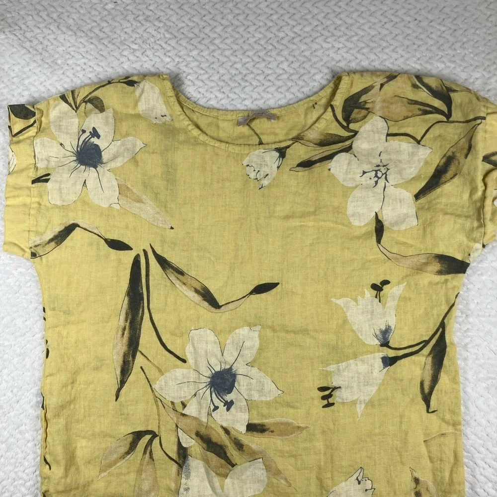 Bellambia 100% Linen Top‎ Women's Medium Floral Boho Coastal Italy Lagenlook